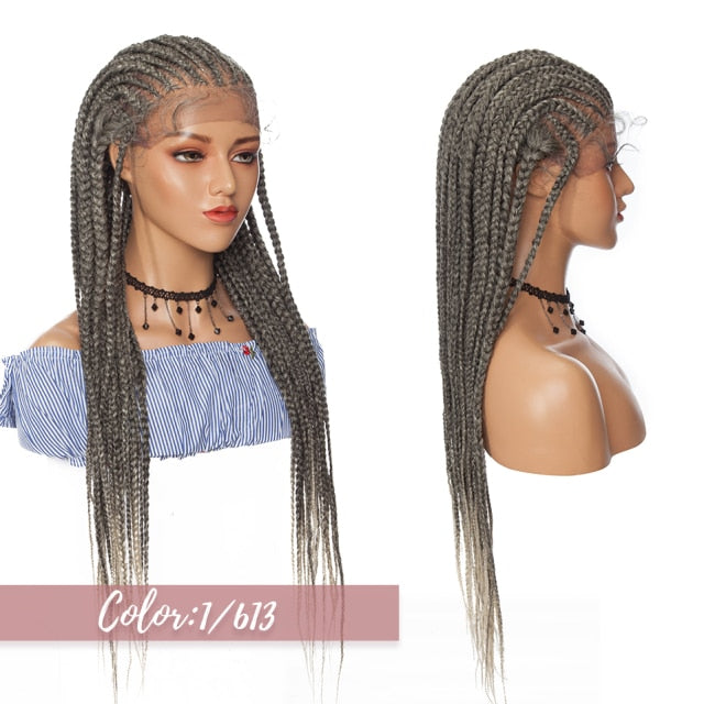 30 Inches Box Braided Synthetic Lace Front Hair Wigs with Baby Hair for Black Women - promboutiqueonline