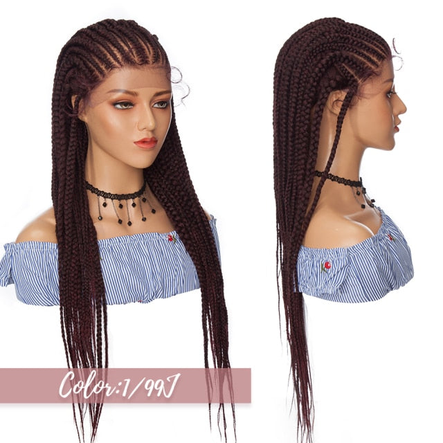 30 Inches Box Braided Synthetic Lace Front Hair Wigs with Baby Hair for Black Women - promboutiqueonline