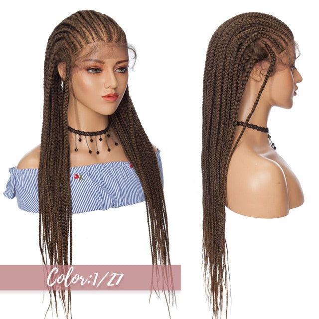 30 Inches Box Braided Synthetic Lace Front Hair Wigs with Baby Hair for Black Women - promboutiqueonline