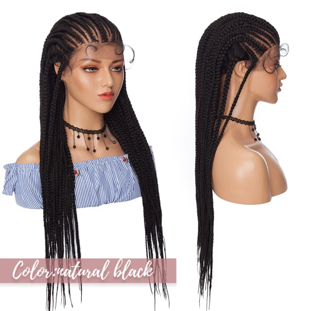 30 Inches Box Braided Synthetic Lace Front Hair Wigs with Baby Hair for Black Women - promboutiqueonline