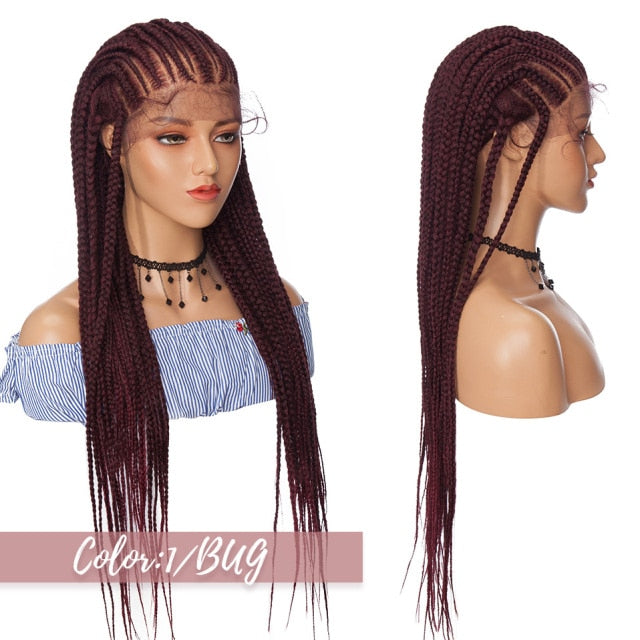 30 Inches Box Braided Synthetic Lace Front Hair Wigs with Baby Hair for Black Women - promboutiqueonline