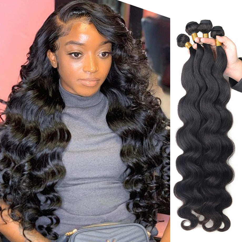 Black Body Wave bundles Black Women Hair Extensions Human Hair Weave Hair Piece for Girls - promboutiqueonline