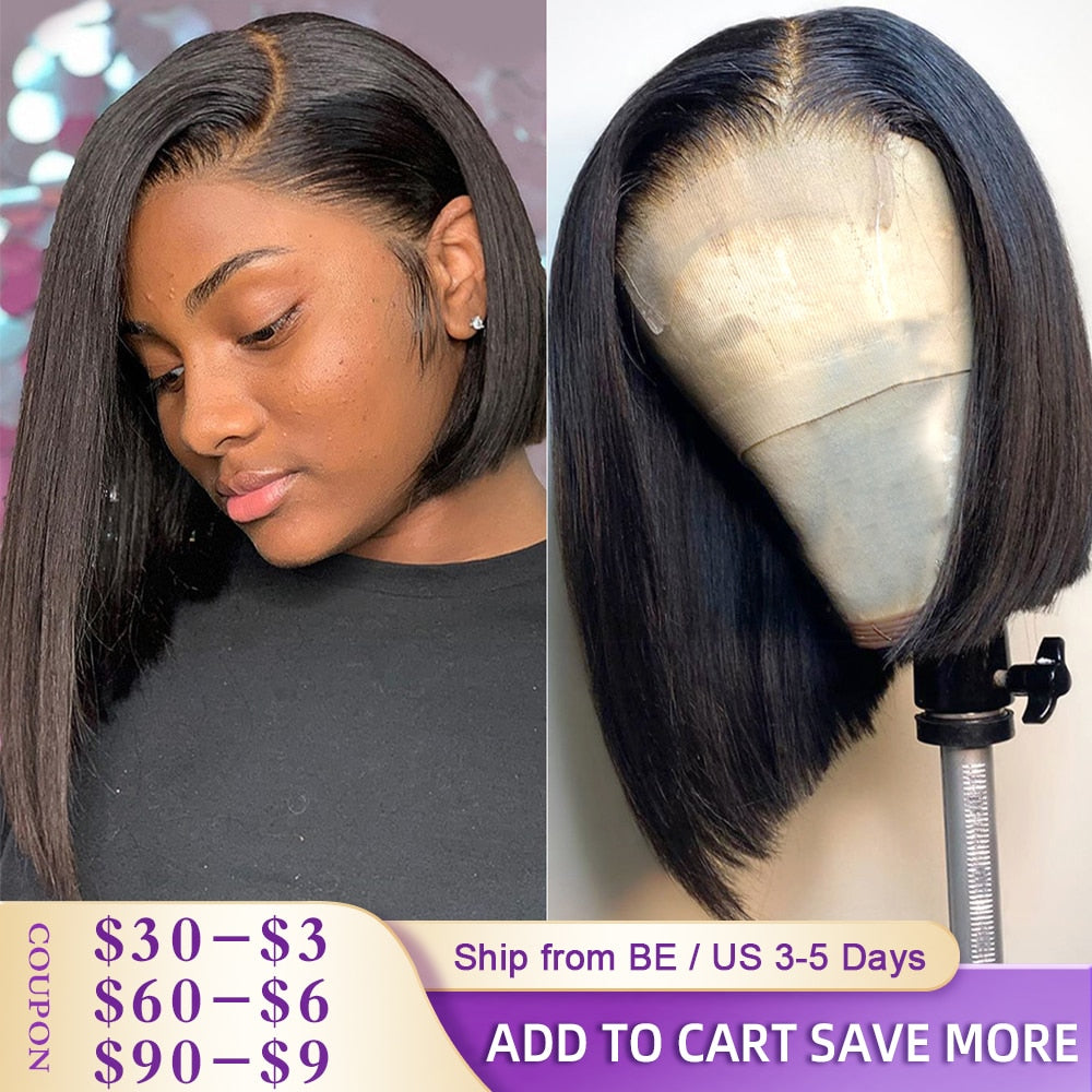 Straight Short Bob Wigs for Women Human Hair Lace Wigs with Natural Baby Hair - promboutiqueonline