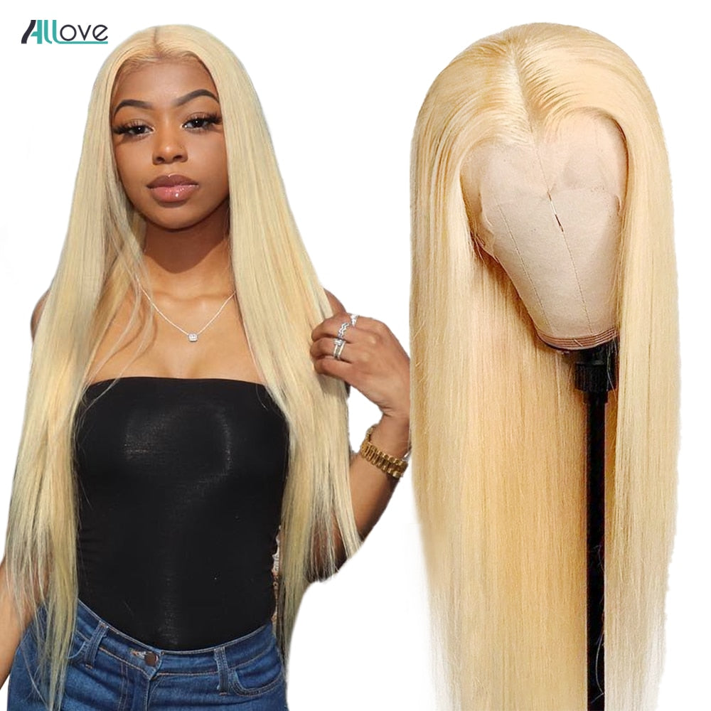 Blonde Lace Front Human Hair Wigs For Women Transparent Lace Frontal Long Straight Human Hair Wig with Baby Hair - promboutiqueonline