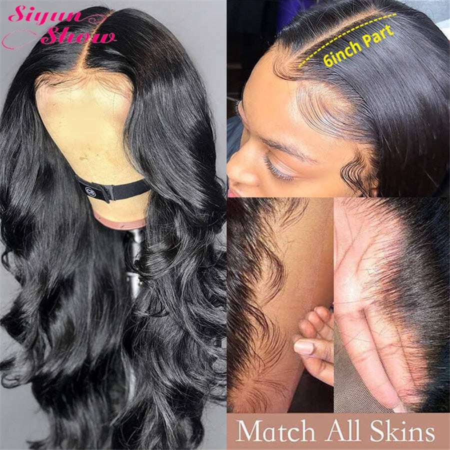 250 Density Frontal HD Transparent Lace Wigs Body Wave Lace Front Human Hair Wigs Black Natural Body Wave Wig - promboutiqueonline