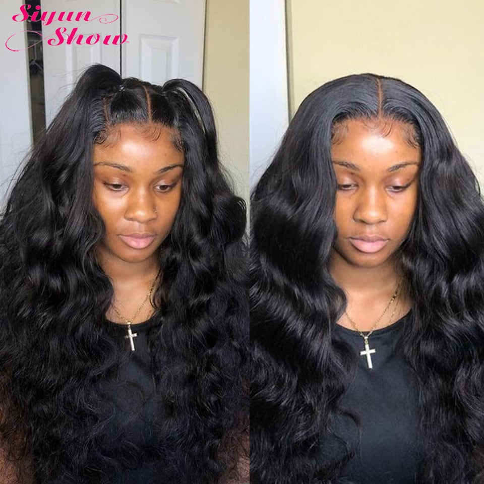 250 Density Frontal HD Transparent Lace Wigs Body Wave Lace Front Human Hair Wigs Black Natural Body Wave Wig - promboutiqueonline