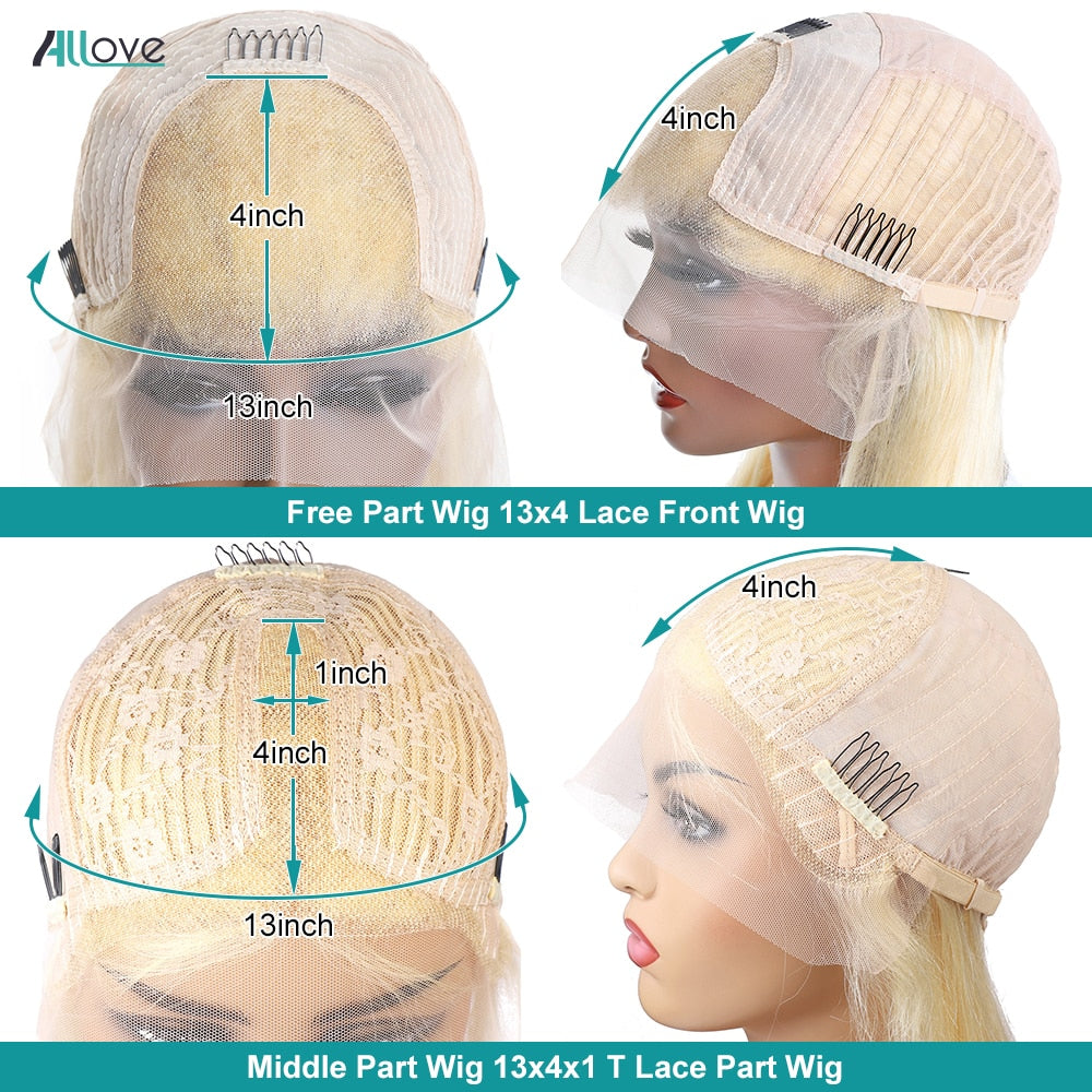 Blonde Lace Front Human Hair Wigs For Women Transparent Lace Frontal Long Straight Human Hair Wig with Baby Hair - promboutiqueonline