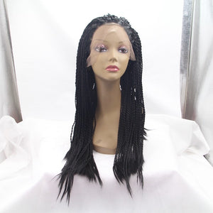 Long Black Braided Lace Front Wig For Black Women Full Senegalese Synthetic Twist Braided Lace Wigs