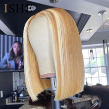 Load image into Gallery viewer, Highlight Honey Blonde Straight Bob Lace Front Human Hair Wigs For Women - promboutiqueonline