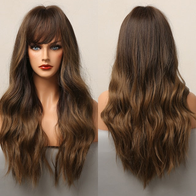 Blonder Ombre Color Long Wave Synthetic Wigs with Side Bangs for Women - promboutiqueonline