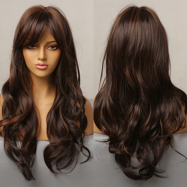 Blonder Ombre Color Long Wave Synthetic Wigs with Side Bangs for Women - promboutiqueonline