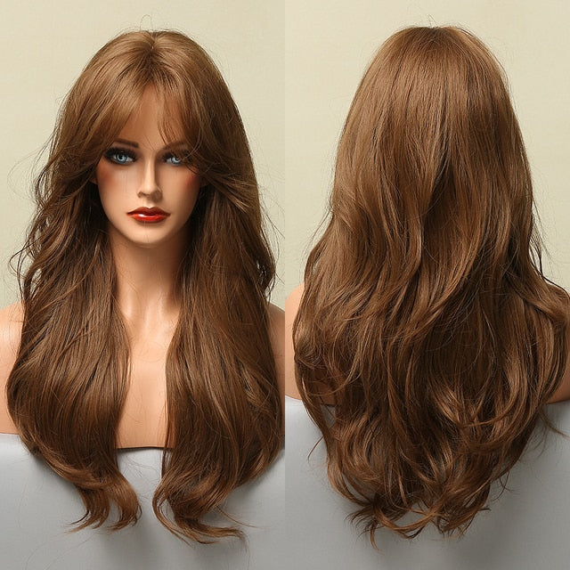 Blonder Ombre Color Long Wave Synthetic Wigs with Side Bangs for Women - promboutiqueonline