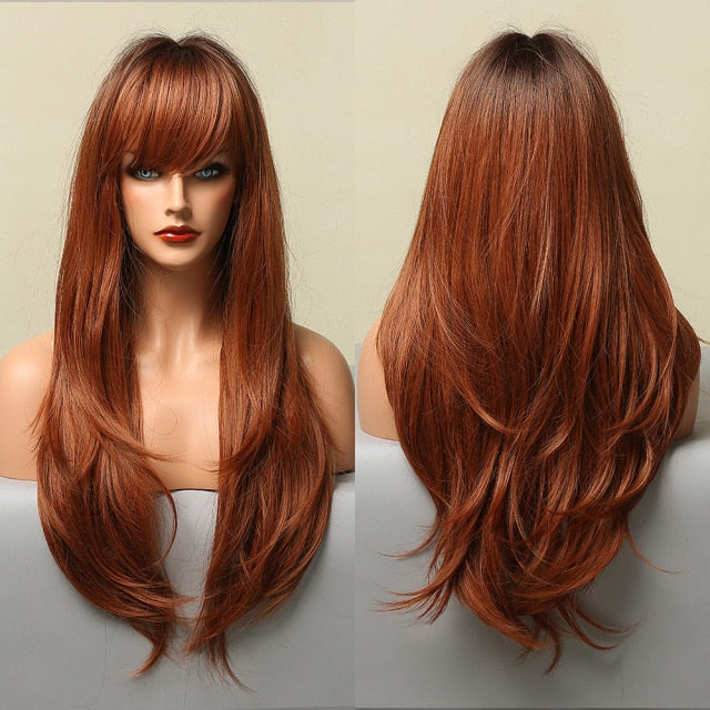 Blonder Ombre Color Long Wave Synthetic Wigs with Side Bangs for Women - promboutiqueonline