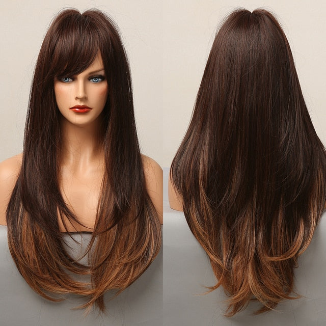 Blonder Ombre Color Long Wave Synthetic Wigs with Side Bangs for Women - promboutiqueonline