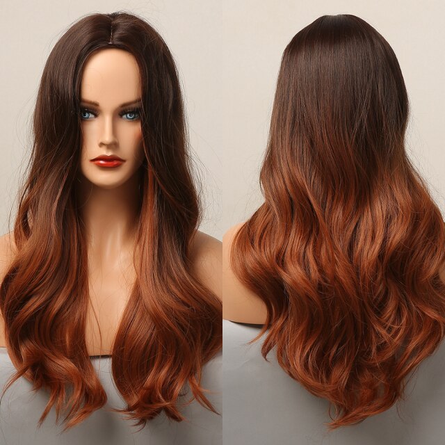 Blonder Ombre Color Long Wave Synthetic Wigs with Side Bangs for Women - promboutiqueonline