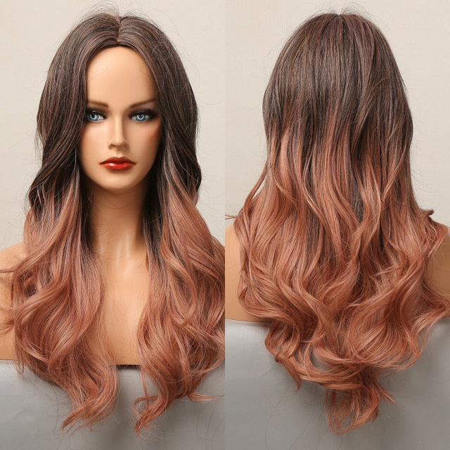 Blonder Ombre Color Long Wave Synthetic Wigs with Side Bangs for Women - promboutiqueonline