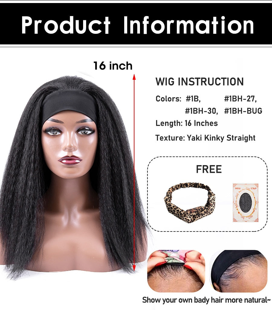 Afro Style Glueless Synthetic Headband Wigs Yaki Kinky Straight For Black Women 4color Available - promboutiqueonline