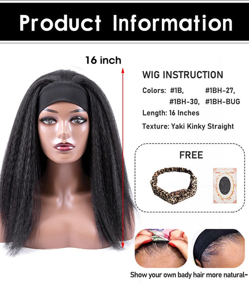 Afro Style Glueless Synthetic Headband Wigs Yaki Kinky Straight For Black Women 4color Available - promboutiqueonline