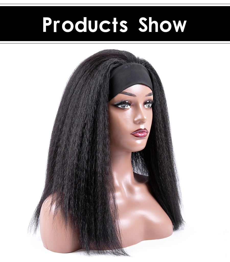 Afro Style Glueless Synthetic Headband Wigs Yaki Kinky Straight For Black Women 4color Available - promboutiqueonline