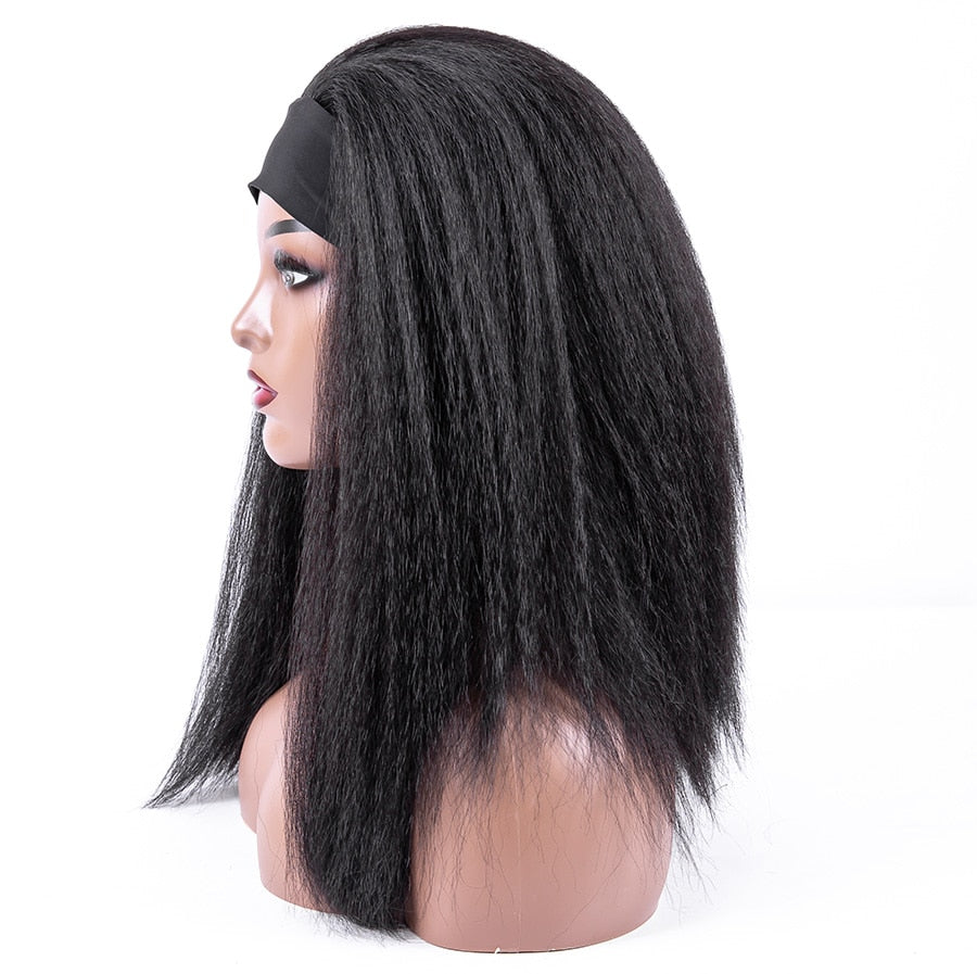 Afro Style Glueless Synthetic Headband Wigs Yaki Kinky Straight For Black Women 4color Available - promboutiqueonline