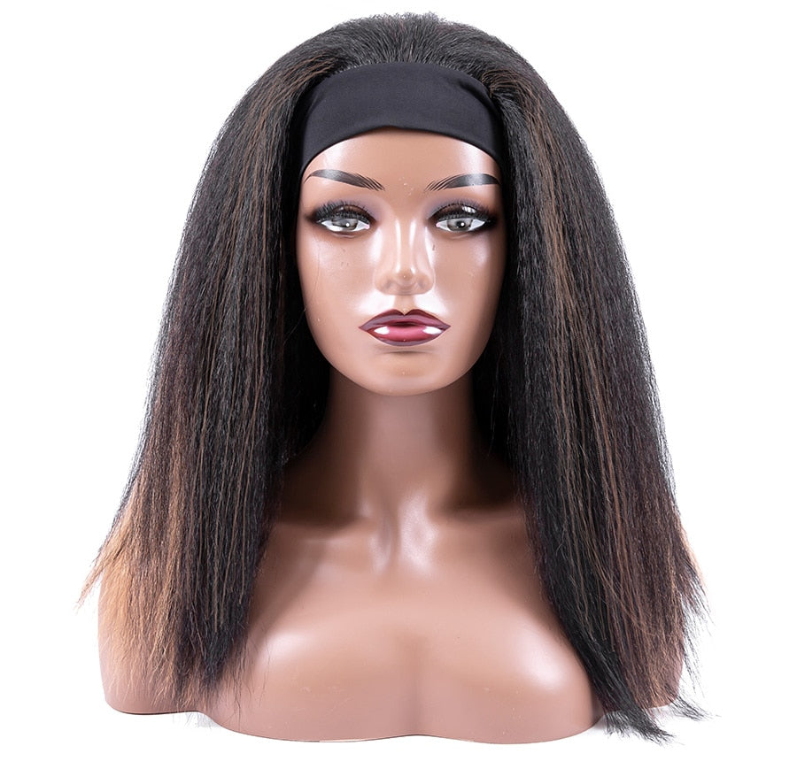 Afro Style Glueless Synthetic Headband Wigs Yaki Kinky Straight For Black Women 4color Available - promboutiqueonline