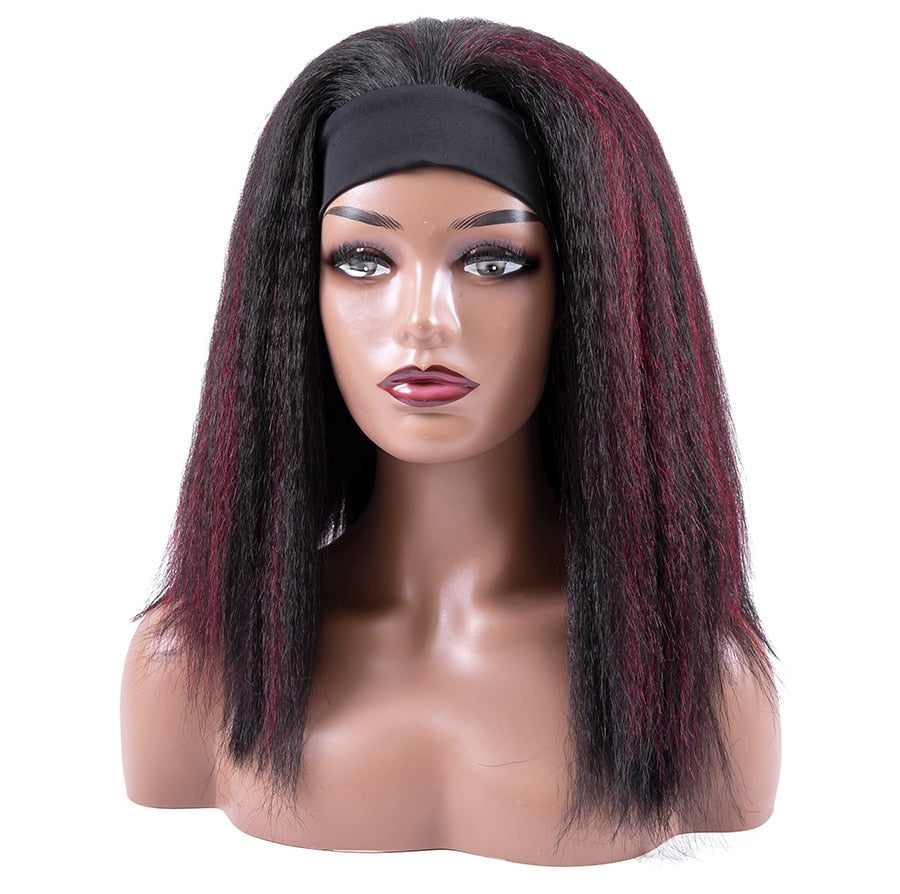 Afro Style Glueless Synthetic Headband Wigs Yaki Kinky Straight For Black Women 4color Available - promboutiqueonline