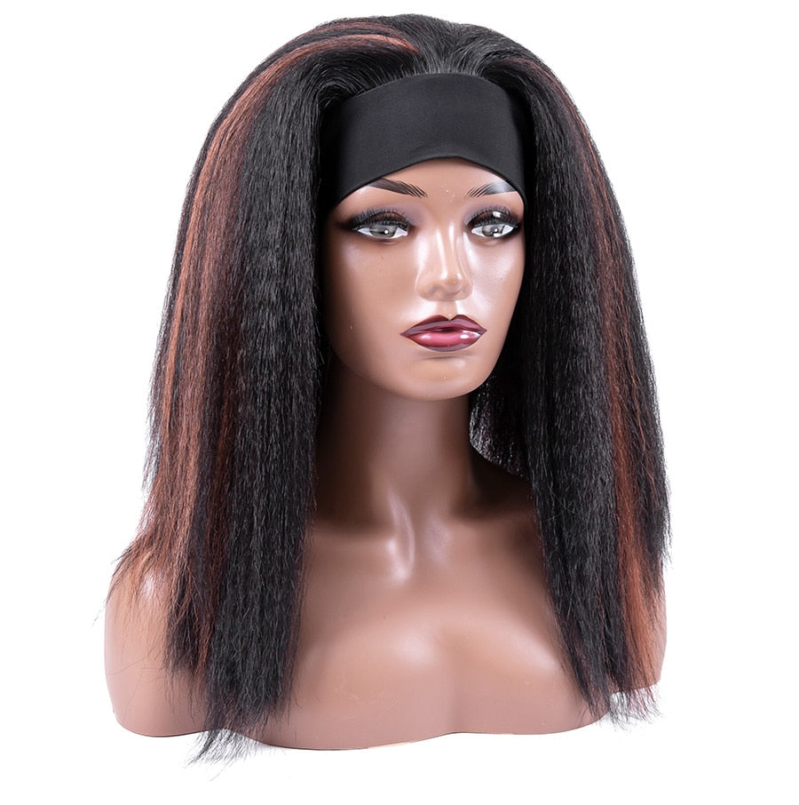 Afro Style Glueless Synthetic Headband Wigs Yaki Kinky Straight For Black Women 4color Available - promboutiqueonline