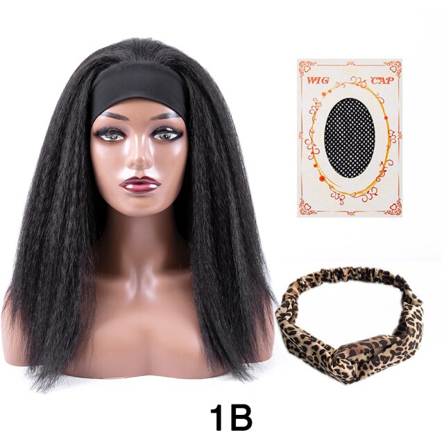 Afro Style Glueless Synthetic Headband Wigs Yaki Kinky Straight For Black Women 4color Available - promboutiqueonline