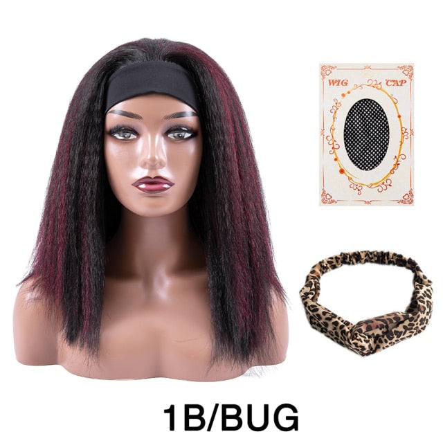 Afro Style Glueless Synthetic Headband Wigs Yaki Kinky Straight For Black Women 4color Available - promboutiqueonline
