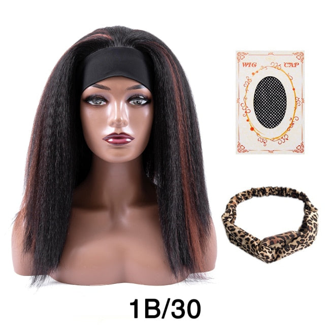 Afro Style Glueless Synthetic Headband Wigs Yaki Kinky Straight For Black Women 4color Available - promboutiqueonline