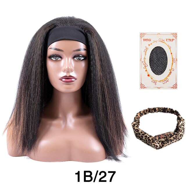 Afro Style Glueless Synthetic Headband Wigs Yaki Kinky Straight For Black Women 4color Available - promboutiqueonline