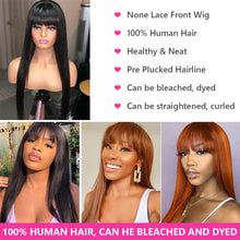 Load image into Gallery viewer, Glueless Straight Remy Hair Wigs With Bangs and Fringe Bob For Women