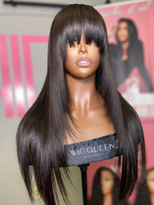 Glueless Straight Remy Hair Wigs With Bangs and Fringe Bob For Women