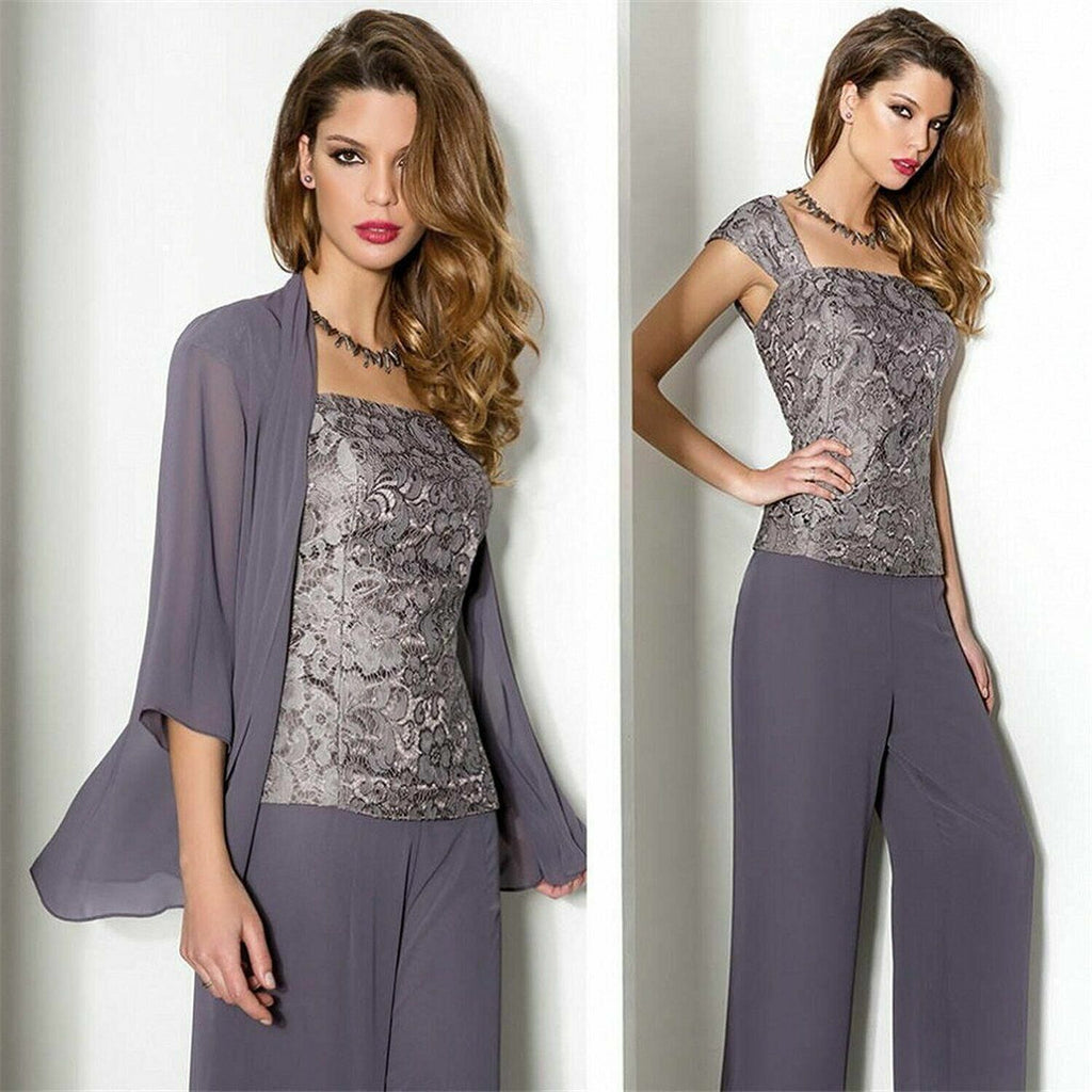 Dove Mauve Chiffon and Lace Mother of the Bride Dresses 3 PCS Dressy Pantsuits for Women - promboutiqueonline