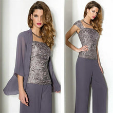 Load image into Gallery viewer, Dove Mauve Chiffon and Lace Mother of the Bride Dresses 3 PCS Dressy Pantsuits for Women